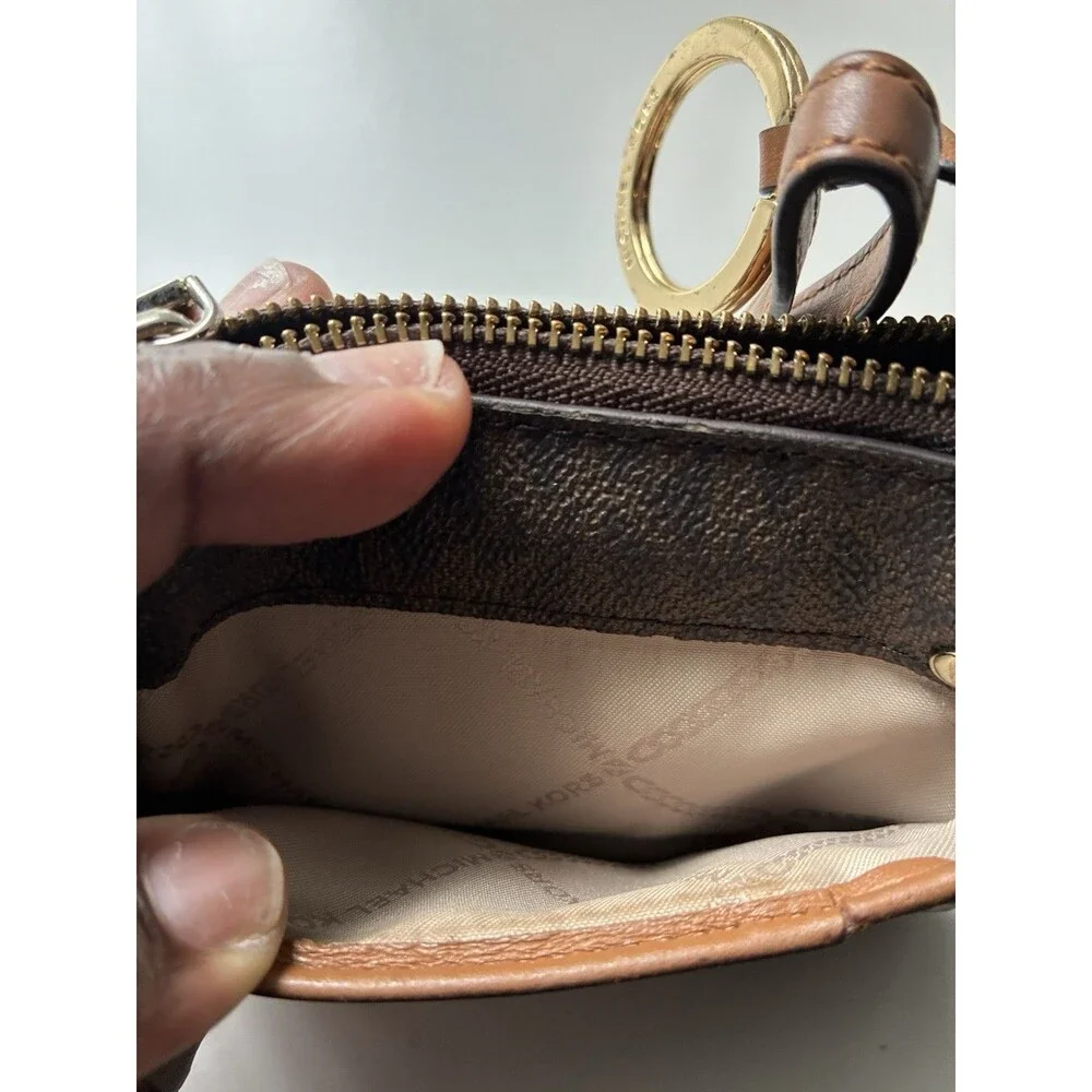Michael Kors Brown Wristlet - MK Logo- ID Window- Zip Compartment- Pre-Owned